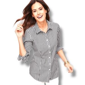NWT TALBOTS PERFECT SHIRT - GINGHAM Plus 14W Black/White